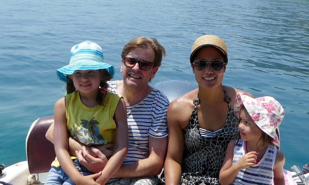Trip - Lola, David, Ivy and Cara in Nissaki Harbor.